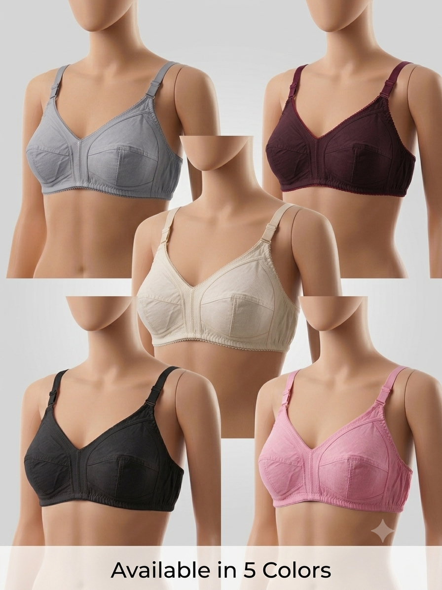 Everyday Cotton Bra - Pack of 5 | Non-Wired Soft Support (32-42)