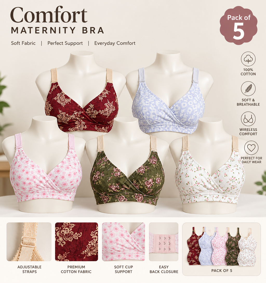 Printed Cotton Bra - Pack of 5 | Non-Padded Breathable Comfort