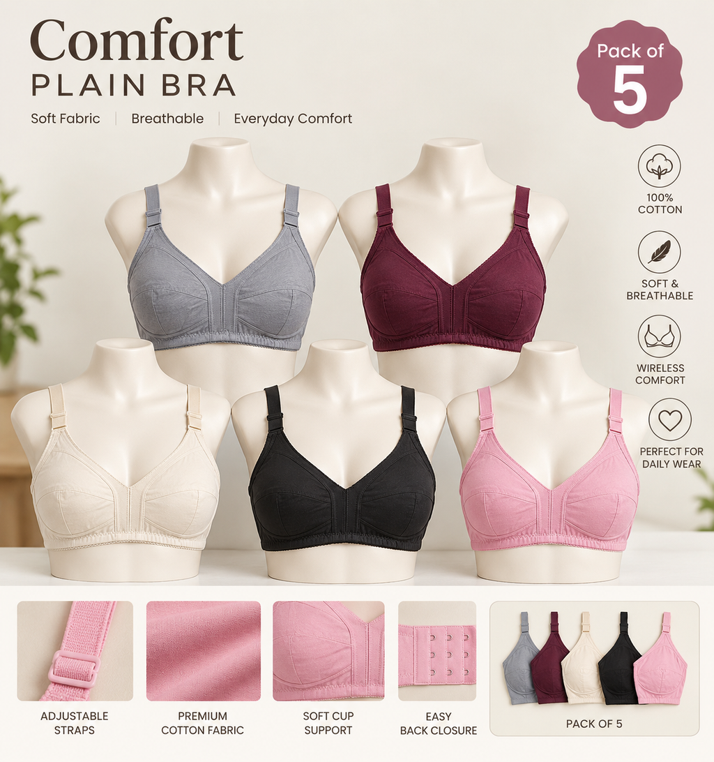 Everyday Cotton Bra - Pack of 5 | Non-Wired Soft Support (32-42)