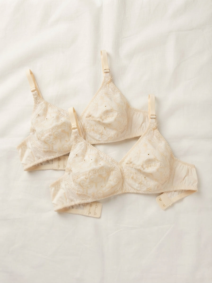 Embroidered Cotton Bra - Pack of 2 | Non-Padded Everyday Comfort