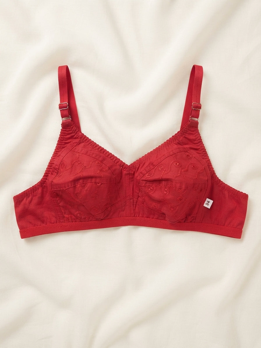 Embroidered Cotton Bra - Pack of 2 | Non-Padded Everyday Comfort
